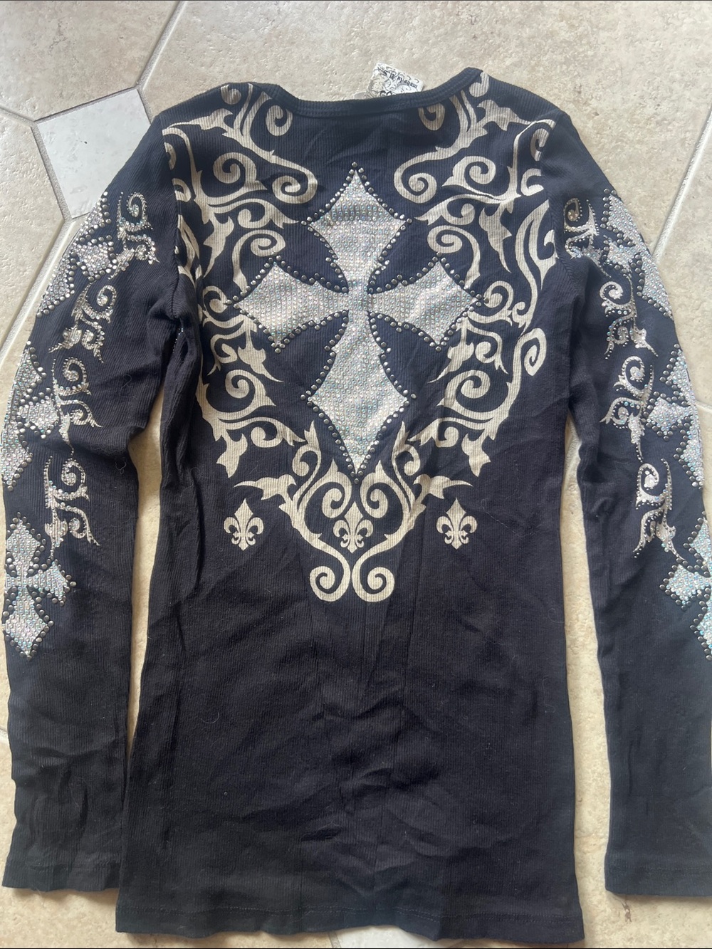 Black Long-Sleeve Rhinestone Embellished Women's Sweater